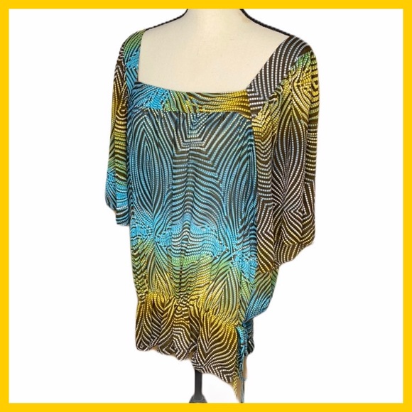 Unique Spectrum Geo Pattern Square Neck Blouse XL - Picture 2 of 7